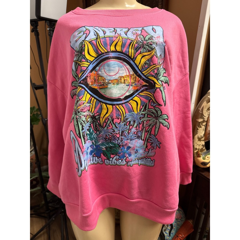 Shein Curve Pink Graphic Sweatshirt Energy Positive Vibes Sun Eye 2XL